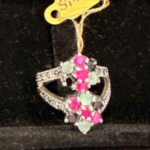 Stunning Silver Ring 
Pink, Black and Green Lab Stones
Silver Ring 925 (5gr)